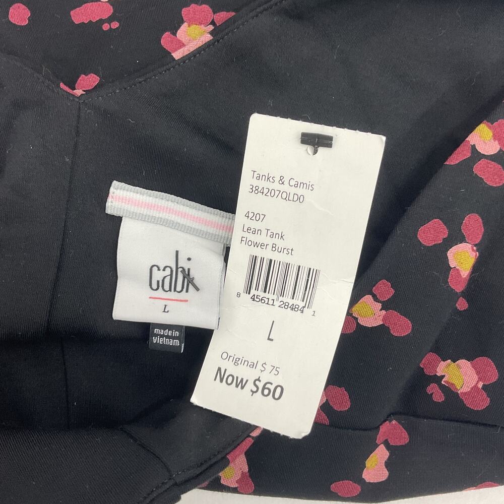 NWT CAbi Lean Tank Black & Red Floral Cropped Sleeveless Top L Rayon Women's - Picture 4 of 6